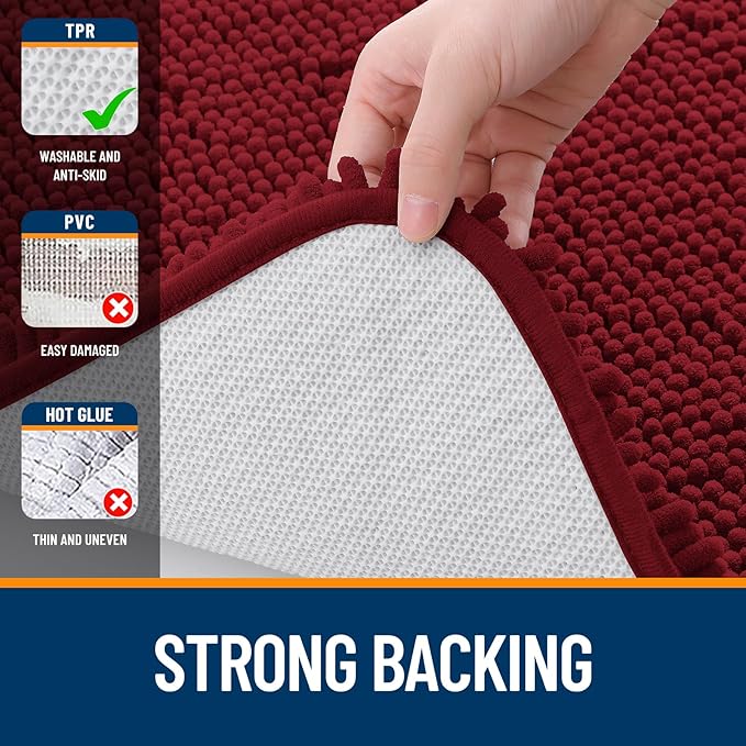 OLANLY Bathroom Rugs 59x24, Extra Soft Absorbent Chenille Bath Rugs, Rubber Backing Quick Dry, Machine Washable Bath Mats for Bathroom Floor, Tub and Shower, Home Decor Accessories, Red
