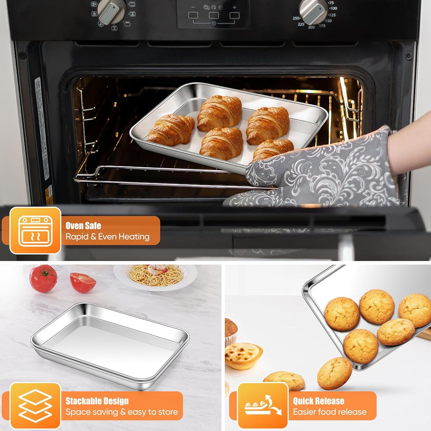 Homikit 2 Pack Baking Sheet, 9 x 7 Inches Stainless Steel Cookie Tray Set for Cooking Toasting, Mini Metal Cookie Toaster Oven Baking Pan Non Stick, Rustproof & Mirror Finish, Dishwasher Safe