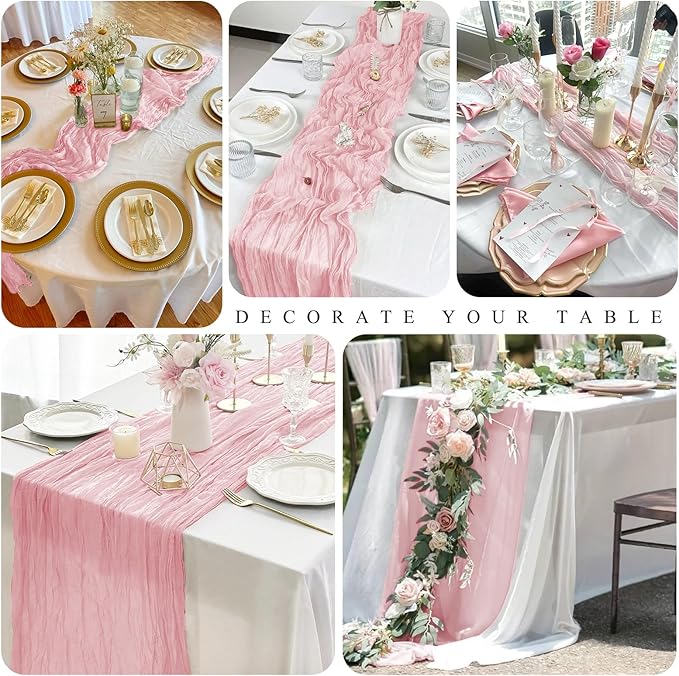 20 Pack Cheesecloth Table Runner Light Pink, Rustic Boho Gauze Fabric Table Runner Romantic Table Runner For Wedding, Festival, Birthday, Anniversary, Dinner and Outdoor Events (17.7 x 108 inch)
