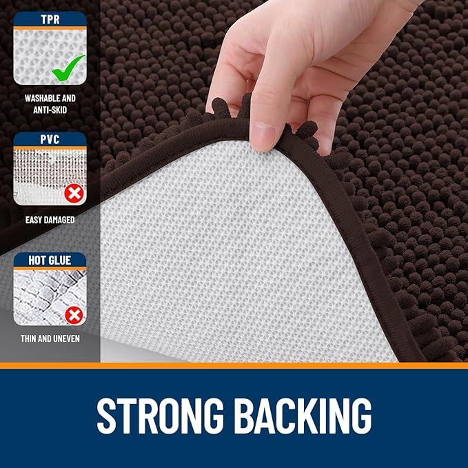 OLANLY Bathroom Rugs 47x32, Extra Soft Absorbent Chenille Bath Rugs, Rubber Backing Quick Dry, Machine Washable Bath Mats for Bathroom Floor, Tub and Shower, Home Decor Accessories, Brown