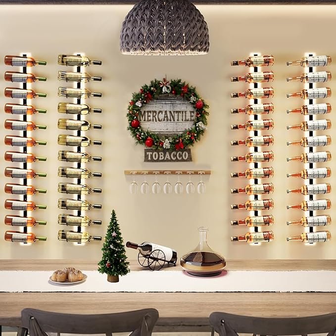 2 Pack 12 Bottle Wall Wine Rack for 24 Wine Bottles, DIY Detachable Wall Mount Wine Rack, Wine Storage Organizer Display Holder Used As One or Four, for Kitchen, Dining Room, Bar, Wine Cellar