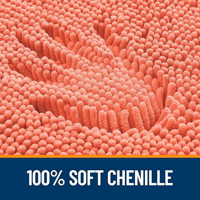 OLANLY Bathroom Rugs 47x17, Extra Soft Absorbent Chenille Bath Rugs, Rubber Backing Quick Dry, Machine Washable Bath Mats for Bathroom Floor, Tub and Shower, Home Decor Accessories, Coral