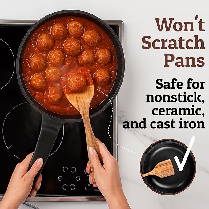 PriorityChef Wooden Wok Spatula - Teak Wood Stir Fry with Long Handle Wooden Spatula, Nonstick Safe and Hand-finished - Durable Cooking Utensil for Kitchen Use, Easy to Clean