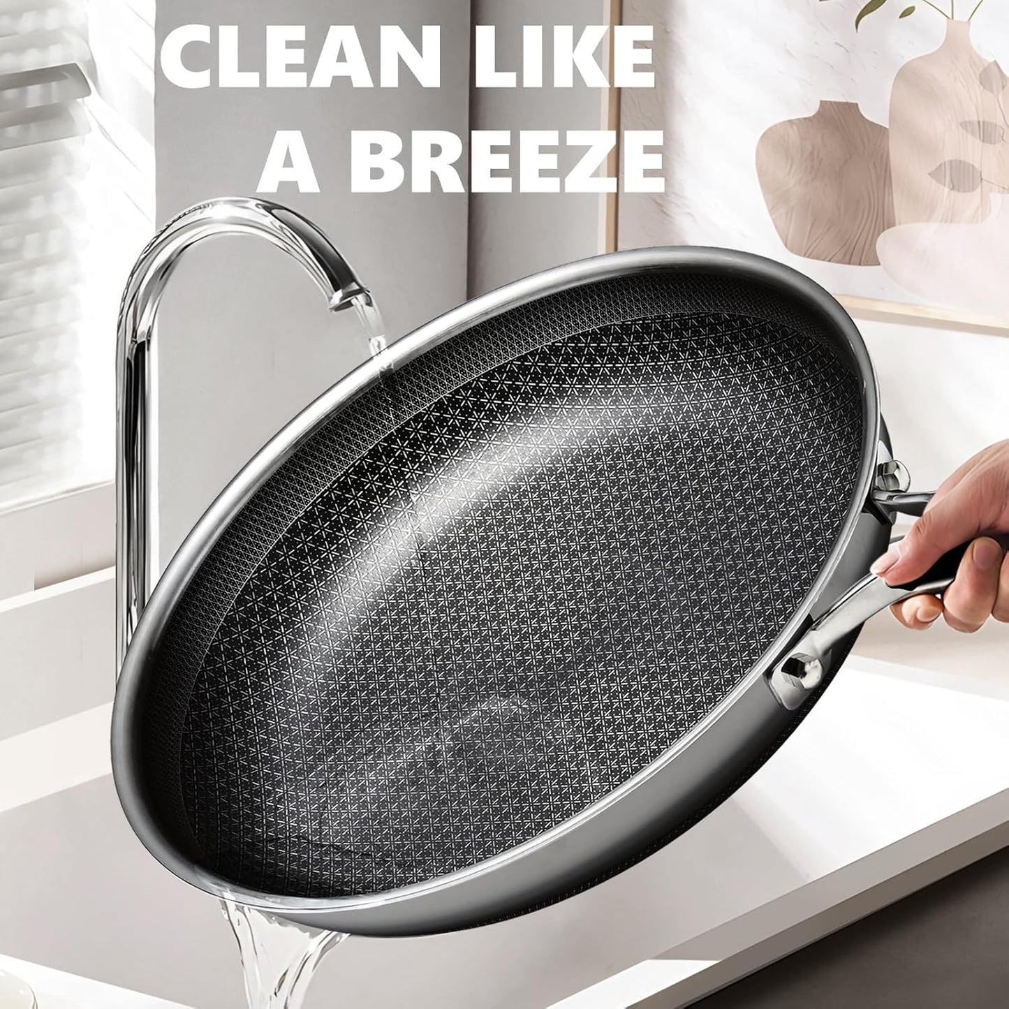 Non Stick Frying Pans Set, Hybrid Pans Set Nonstick (10 pcs),Pan for cooking, PFOA Free Kitchen set, Dishwasher and Oven-Safe Cookware Sets, Stainless Steel Skillets