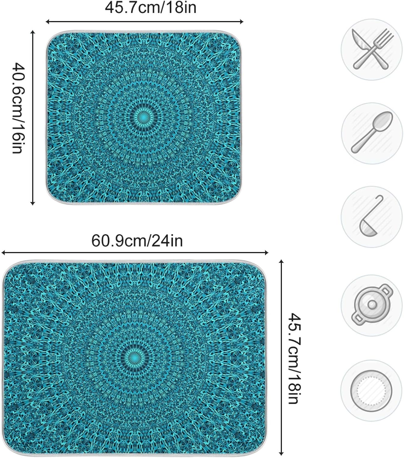 Super Absorbent Dish Drying Mat Microfiber Fast-Drying Dish Mat 16" x 18" Kitchen Dish Drying Pad Mandala Turquoise Teal Blue Green