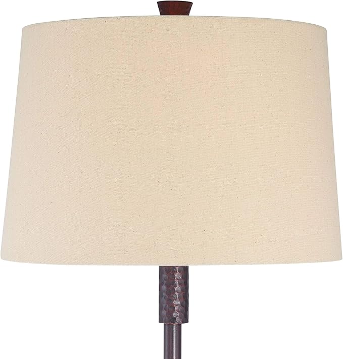 Regency Hill Fallon Industrial Floor Lamp with Tray Table USB and AC Power Outlet in Base 66" Tall Oil Rubbed Bronze Hammered Oatmeal Drum Shade for Living Room Reading House Bedroom Home