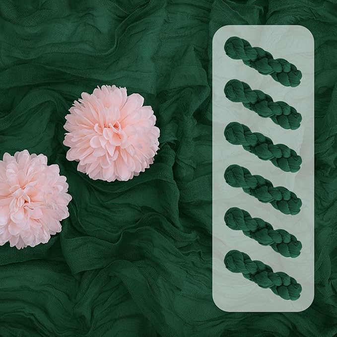 Aktor 6 Pack Christmas Table Runner 10Ft Emerald Green Cheesecloth Table Runner Gauze Boho Semi Sheer Cheese Cloth Fabric Runners for Wedding Birthday Baby Shower Party Decoration（Emerald Green）