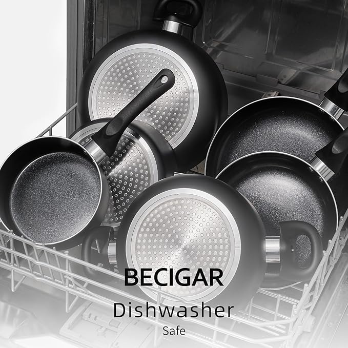 8pcs Black Ceramic Pots and Pans Set, Cooking Pan Set,Cooking Pot Set Ceramic Pan Set, Nonstick Cookware Set, Induction Safe Kitchen Cooking Set with Frying Pans, Saucepans, shovel and Ladle