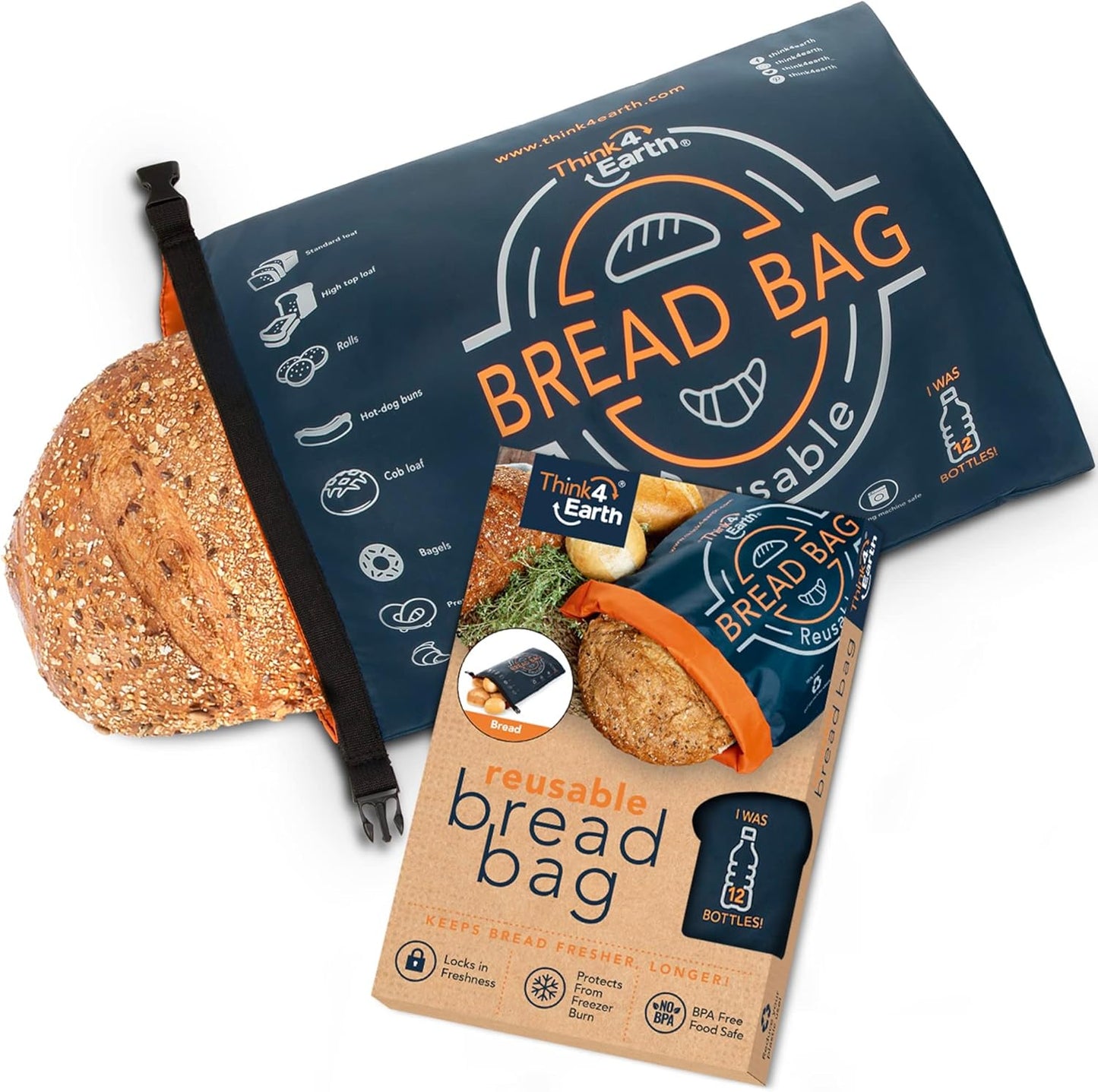 Think4Earth® – Bread Bag - Reusable Freezer Bag for Homemade Bread Maker Gift Giving - Container for Sourdough Loafs Storage, Large Bags with Double Lining