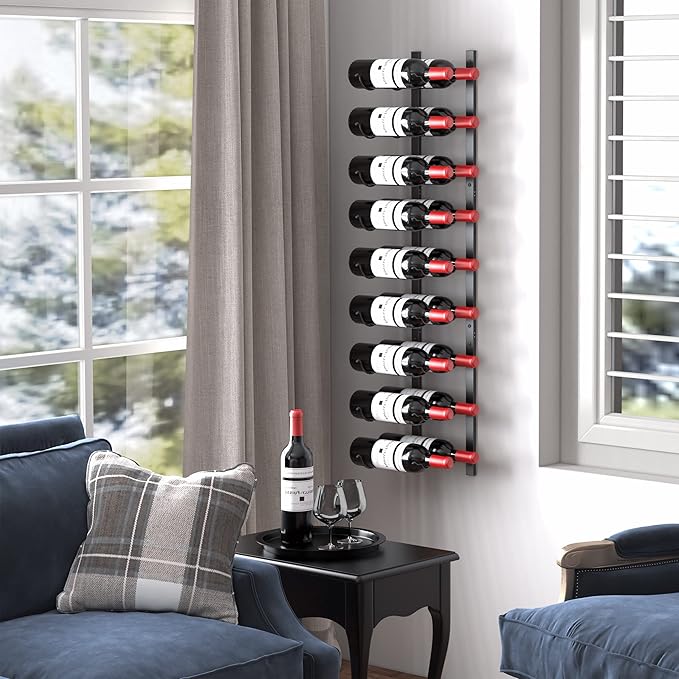CharaVector Wall Mount Wine Rack (Holds 36 Bottles 2PCS), DIY 1/2 Wall Wine Rack for Wine Bottles, Liquor, Champagne, Black Metal Wine Bottle Holder for Home and Kitchen Decor