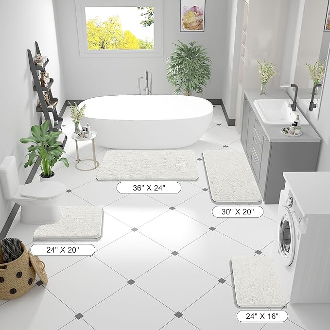 OLANLY Bathroom Rugs 47x17, Extra Soft Absorbent Chenille Bath Rugs, Rubber Backing Quick Dry, Machine Washable Bath Mats for Bathroom Floor, Tub and Shower, Home Decor Accessories, Ivory