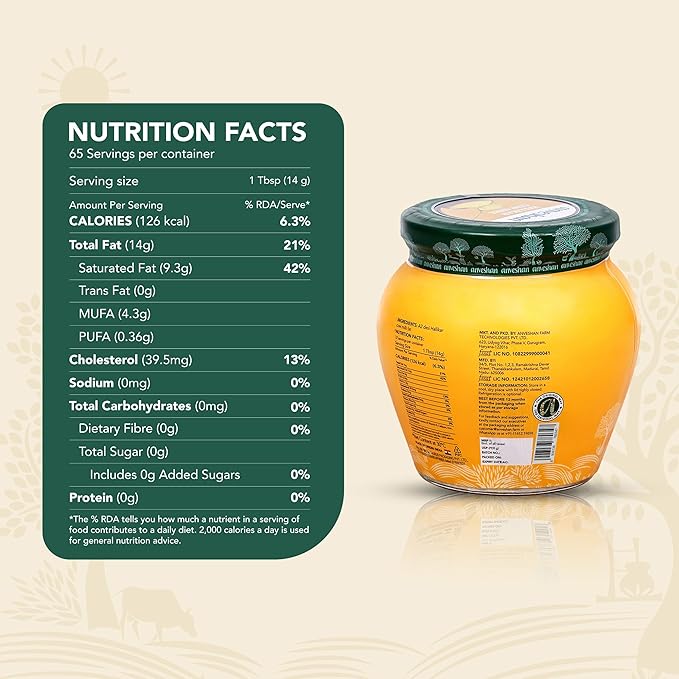 Anveshan Cow Ghee | Traditionally Bilona-Churned |Gut friendly |Keto friendly |High smoke point | Sustainably sourced | Casein free| Clarified Butter | 16.8 Fl. Oz (500mL)