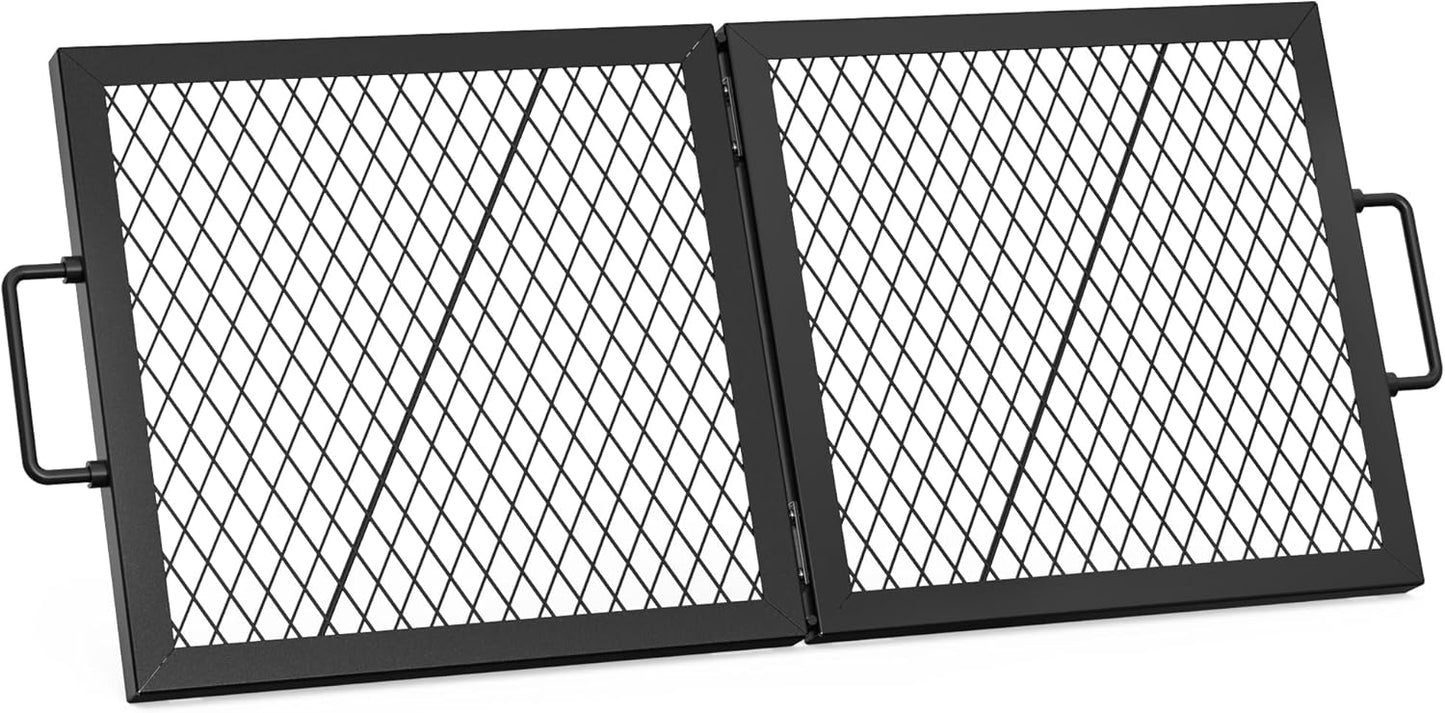 Onlyfire Foldable X-Marks Fire Pit Cooking Grate, Portable Rectangle Campfire Grill Grate with Handles, Heavy Duty Steel Campfire BBQ Grill for Outdoor, 32 inch