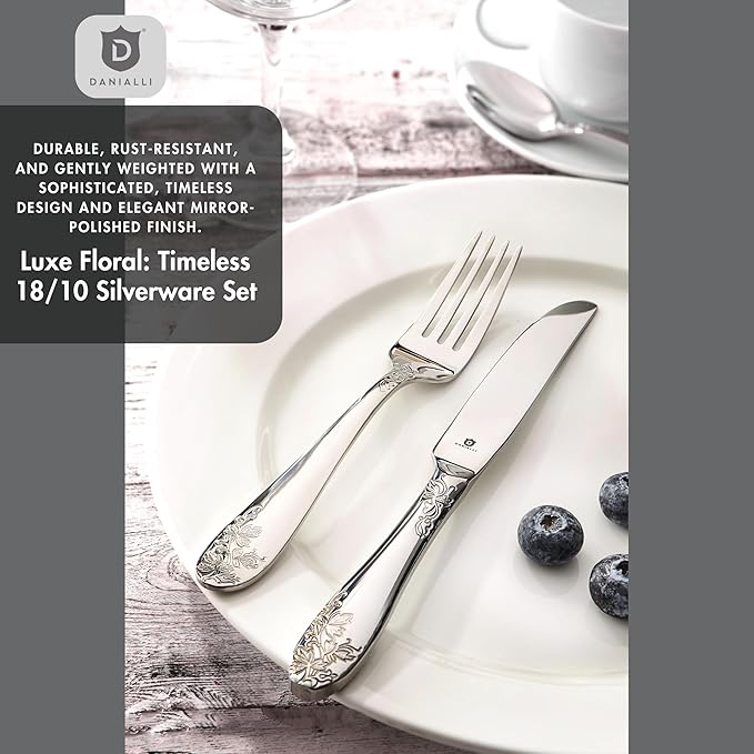 Modern Silverware Set, 18/10 Stainless Steel Flatware, Mirror Finish, Dishwasher Safe, Elegant Cutlery for Home and Dining, Built to Last (40-Piece, Imperial)