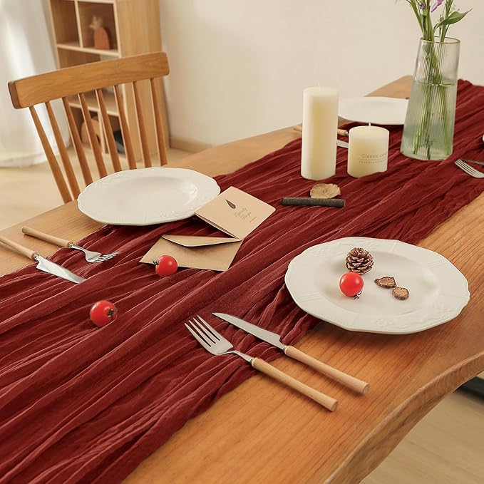 1 Pack Terracotta Christmas Table Runner,35x120 Inch Boho Rustic Decorative Table Runner for Bridal Baby Shower or Wedding Table Decorations