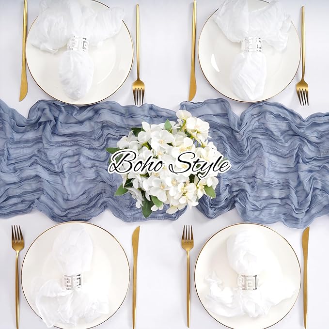 20 Pack Cheesecloth Table Runner Dusty Blue, Rustic Boho Gauze Fabric Table Runner Romantic Table Runner For Wedding, Festival, Birthday, Anniversary, Dinner and Outdoor Events (17.7 x 108 inch)