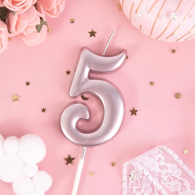 PHD CAKE 2.76 Inch Elegant Rose Gold 5 Number Birthday Candles, Rose Gold Number Candles, Cake Number Candles, Party Celebration