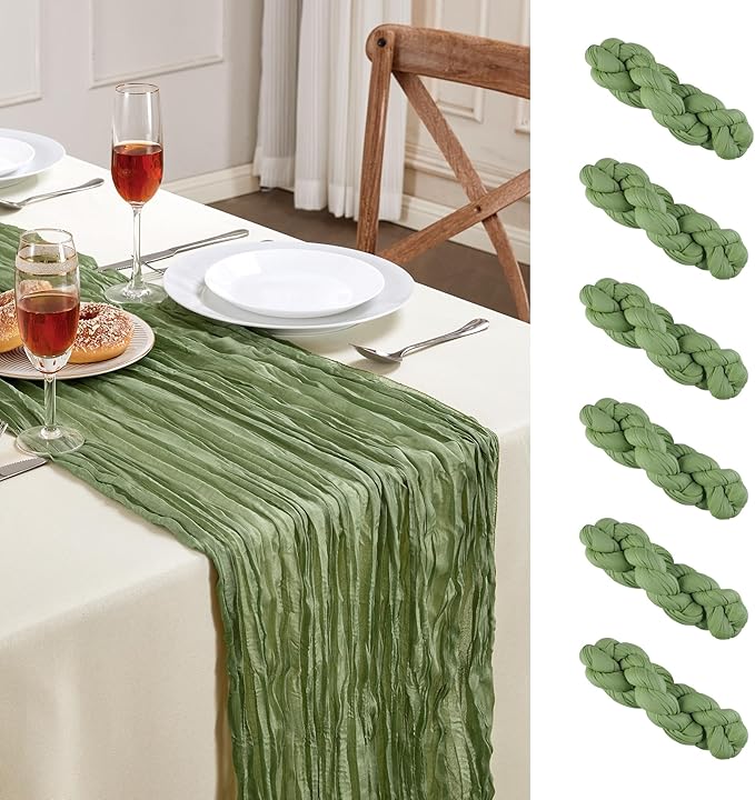 Sage Green Christmas Cheesecloth Table Runner 10FT Long Boho Gauze Table Runner Rustic Sheer Runner for Wedding Bridal Baby Shower Birthday Party Table Decor Home Christmas Decorations（6 Pack）
