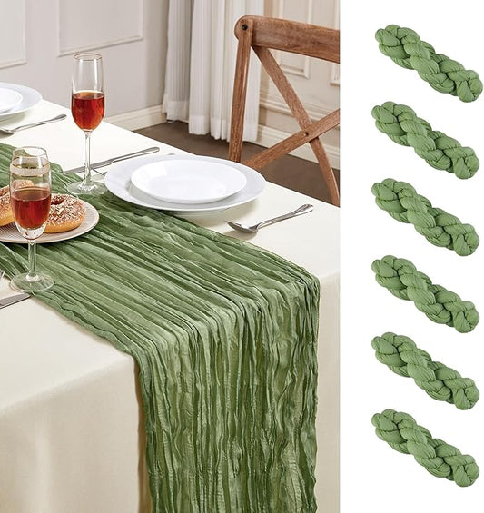Sage Green Christmas Cheesecloth Table Runner 10FT Long Boho Gauze Table Runner Rustic Sheer Runner for Wedding Bridal Baby Shower Birthday Party Table Decor Home Christmas Decorations（6 Pack）