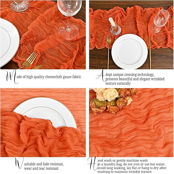 12 Pack Orange Fall Table Runner 10Ft Cheesecloth Table Runner Rustic Gauze Table Runners Romantic Long Sheer Fabric Cheese Cloth Table Runners for Wedding Party Bridal Baby Shower