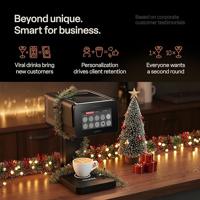 Ripples - The Original Maker PRO - Beverage-Top Printer for Foam Drinks & Desserts | Dual Pod Holders for Multi-Color Prints | Selfie & Personalized Designs | Easy Setup & Social Media Boost