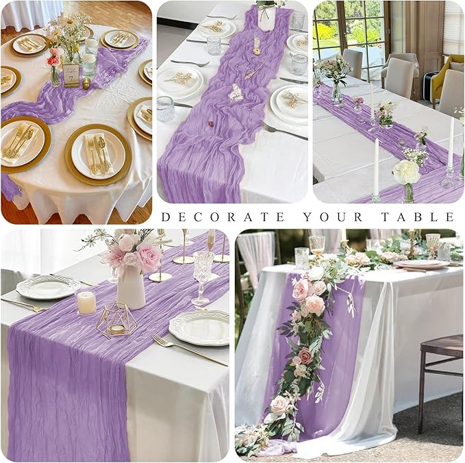 20 Pack Cheesecloth Table Runner Light Purple, Rustic Boho Gauze Fabric Table Runner Romantic Table Runner For Wedding, Festival, Birthday, Anniversary, Dinner and Outdoor Events (17.7 x 108 inch)