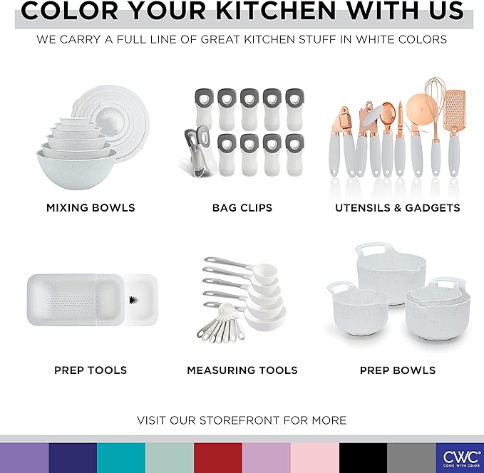 COOK WITH COLOR Nesting Plastic Mixing Bowl Set with Pour Spouts and Handles, Speckled White, 6 Piece Non-Slip