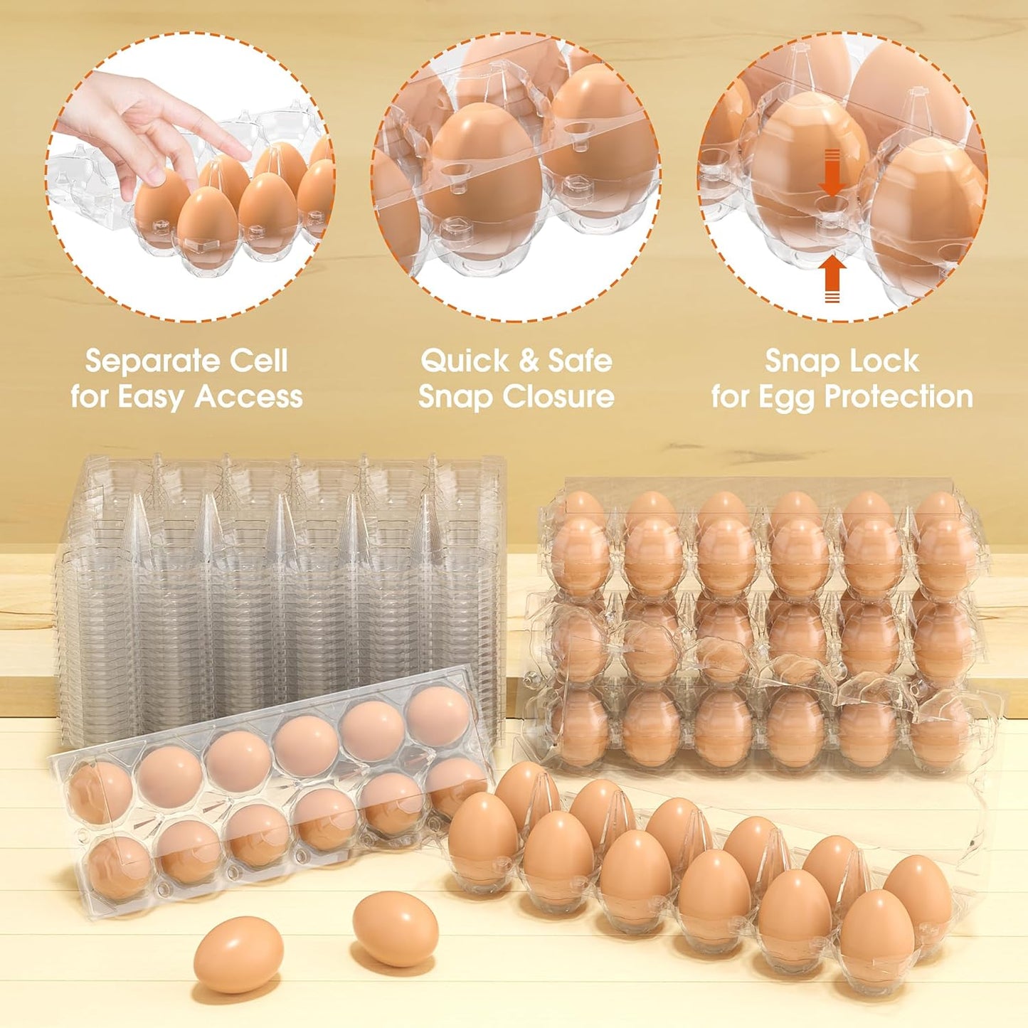 120 Pack Egg Cartons Cheap Bulk, 12 Count Clear Empty Egg Cartons for Fresh Chicken Eggs, 3x4 Grids Reusable Egg Holder Trays for Refrigerator Use, Chicken Farming, Family Storage and Market Purpose