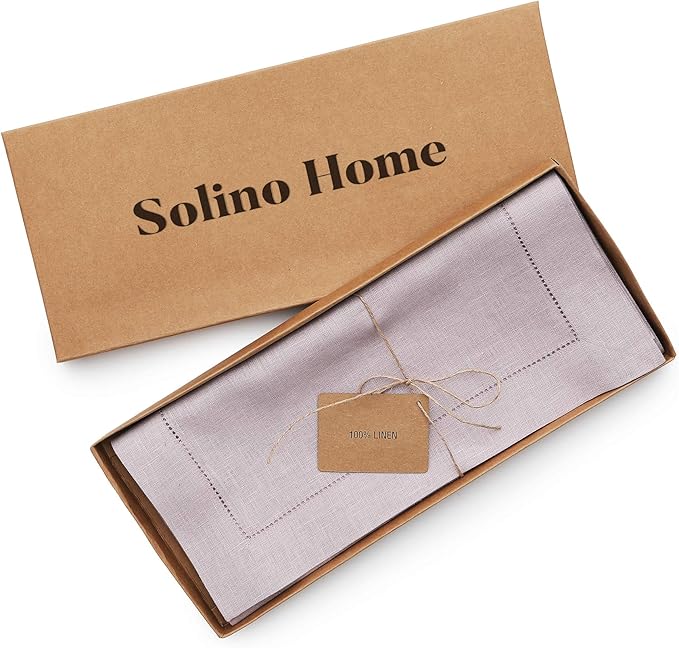 Solino Home Linen Lilac Table Runner 144 Inches Long - 100% Pure Linen Extra Long Table Runner 14 x 144 Inch for Christmas, New Year - Classic Hemstitch