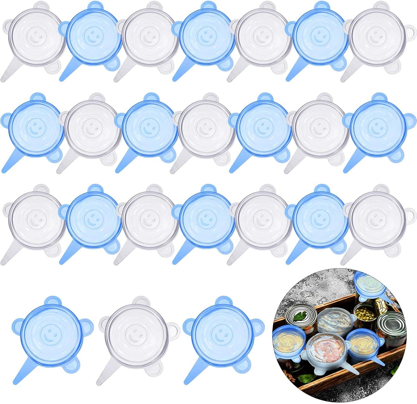 Patelai 24 Pieces Silicone Stretch Can Lids Reusable Expandable Jar Lid Soda Beer Cans Round Elastic Container Food Storage Covers for Mug Cup Small Bowl Fruits Vegetables Storage
