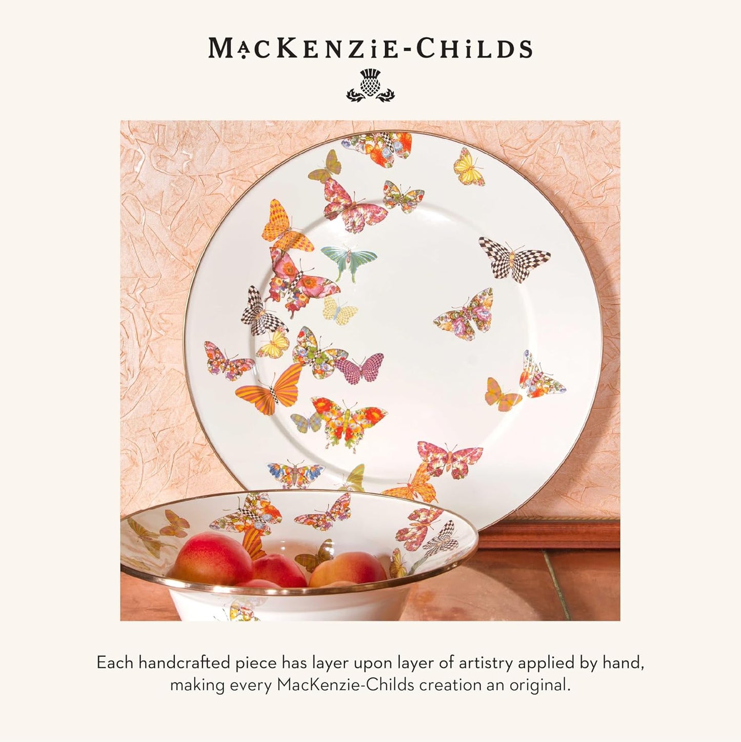 MACKENZIE-CHILDS Enamel Utensil Holder, Kitchen Utensil Holder for Countertop, Storage Caddy, Butterfly Garden