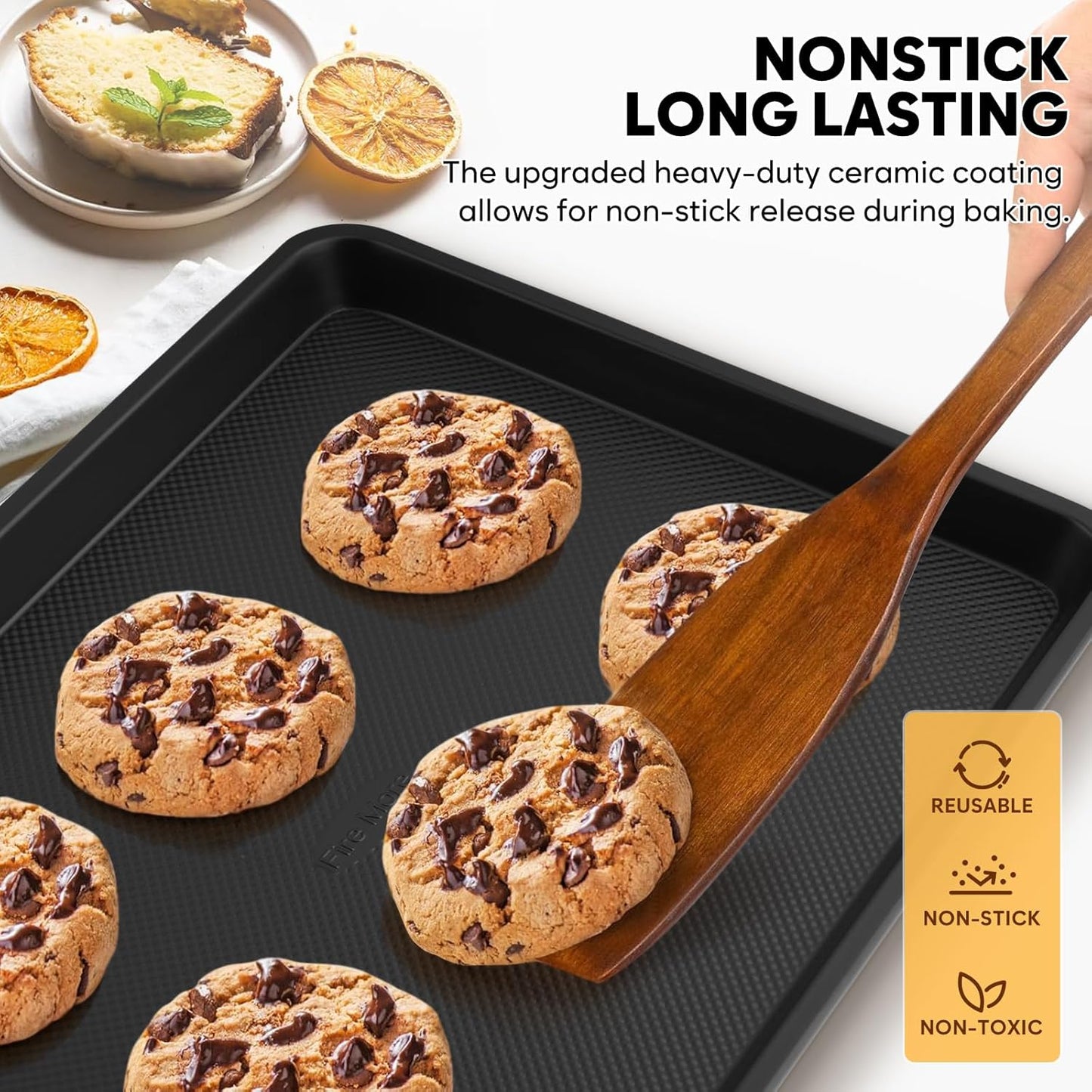 4 Pack Baking Sheet Pan Set Non Stick, Carbon Steel Cookie Sheets for Baking with Wire Rack, Cooling Racks for Cooking and Baking, Thicker Ceramic Half/Quarter/Jelly Roll Baking Trays for Oven