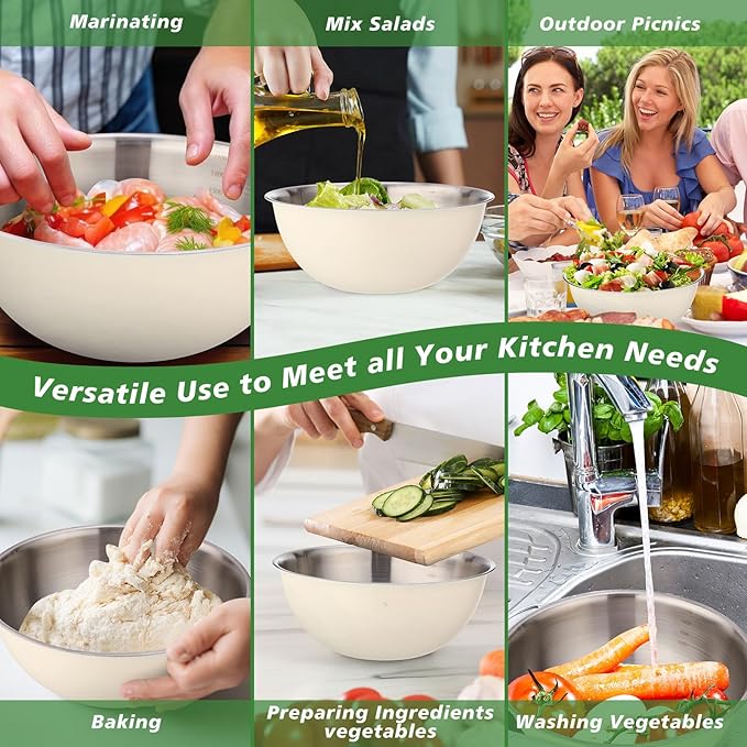12 Pcs 2.2qt Stainless Steel Mixing Bowls Nesting Metal Prep Salad Bowls with Scale Reusable Baking Cooking Food Soup Storage Organizers for Kitchen Refrigerator