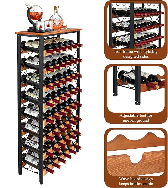 Sonyabecca 48 Bottles Wine Rack Freestanding Floor with Wood Top, 8 Tier Wine Bottle Holder, Wine Storage for Kitchen Pantry, Tall Wine Bar Stand Shelf Display 25.2''L X 10.7''W X 47.2''H