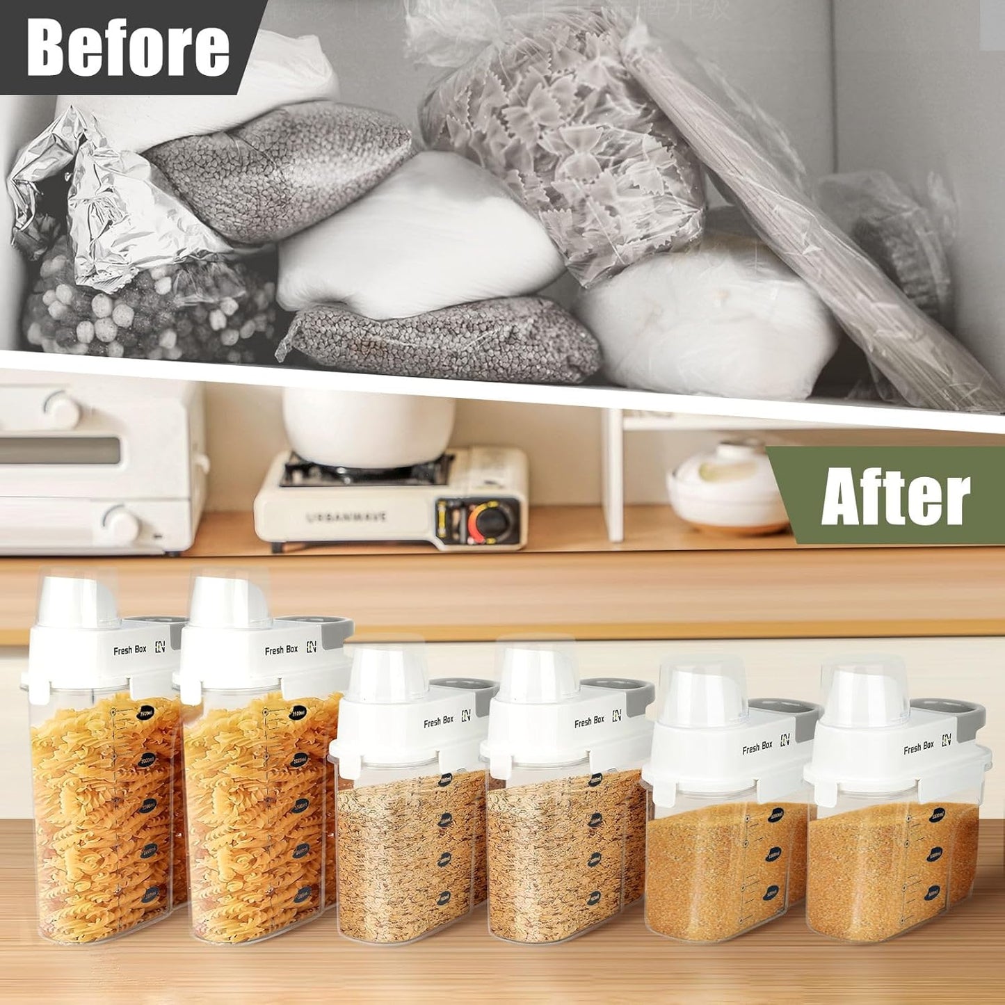 Cereal Storage Container 2Pack,44oz/1.3L Airtight Food Storage Containers With Lids,Organizers Storage With Measuring Cup for Beans,Sugar,Rice,Nuts,Snacks,Pet Food,Candy