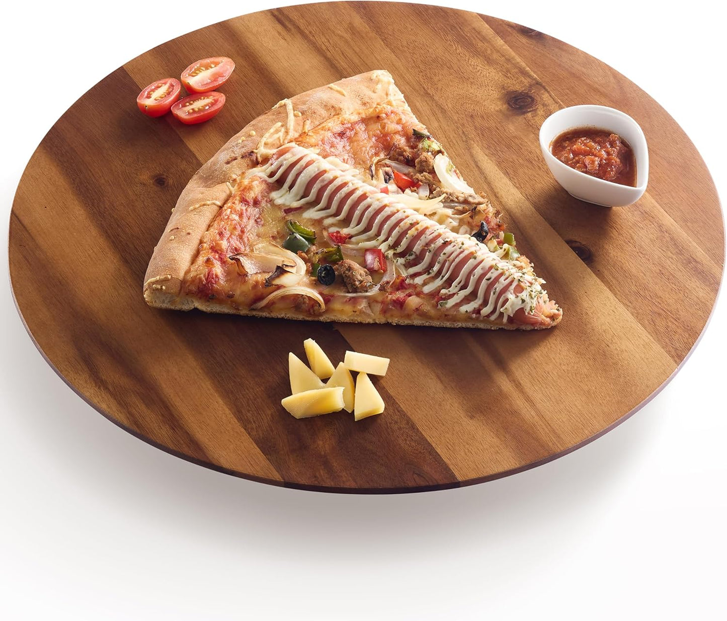 16" Acacia Wood Lazy Susan for Table Top - Wooden Turntable Serving Tray for Charcuterie Boards Cheese Board - Extra Large Round Lazy Susan Organizer - Kitchen Revolution for Countertop