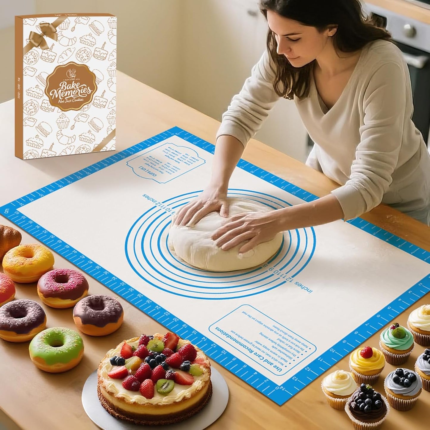 Pastrty Mat for Dough Rolling, Silicone Baking Mat with Measurement, Fondant Mat for Making Cookies Macarons Bread Pizza Oven Mat, Silicone Mat for Baking