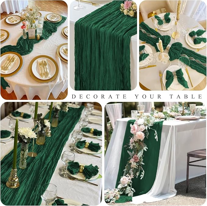 20 Pack Cheesecloth Table Runner Forest Green, Rustic Boho Gauze Fabric Table Runner Romantic Table Runner For Wedding, Festival, Birthday, Anniversary, Dinner and Outdoor Events (17.7 x 108 inch)