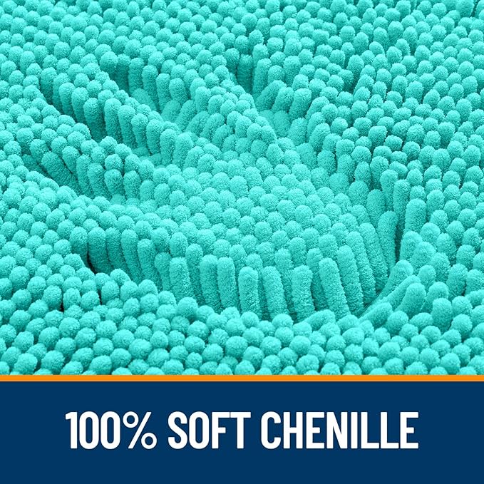 OLANLY Bathroom Rugs 40x32, Extra Soft Absorbent Chenille Bath Rugs, Rubber Backing Quick Dry, Machine Washable Bath Mats for Bathroom Floor, Tub and Shower, Home Decor Accessories, Teal