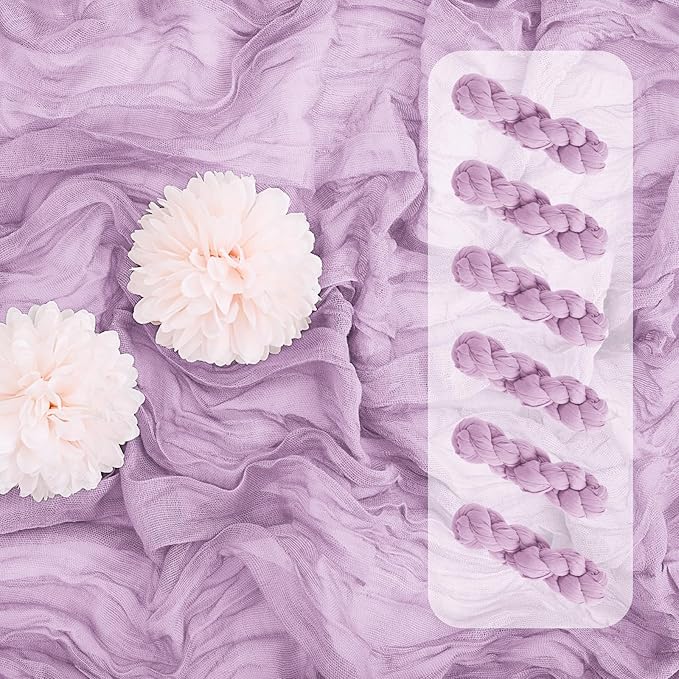 Aktor 6 Pack Lavender Cheesecloth Table Runner 10Ft Gauze Table Runner Boho Semi Sheer Cheese Cloth Fabric Runners for Wedding Birthday Baby Shower Party Table Decoration（Lavender）
