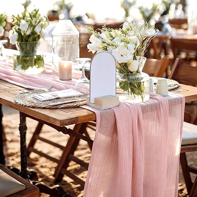 Dusty Pink Cheesecloth Table Runner, 10 FT Boho Rustic Cheese Cloth Gauze, 35x120 Inches Centerpieces Decor for Wedding Spring Easter Baby Bridal Shower Party Decoration, 1 Pack