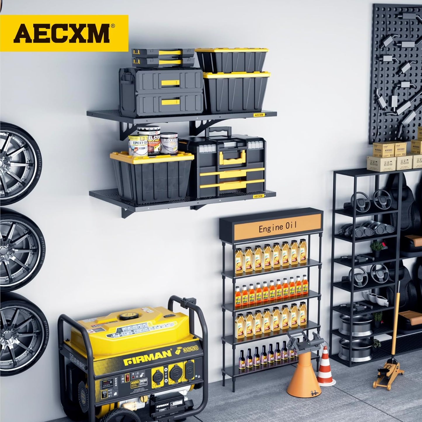 2-Pack 1.64x4ft Adjustable Garage Wall Shelving 560lbs Load Capacity Heavy Duty Wall Mounted Storage Shelf Metal Floating Shelves for Garage(Black)