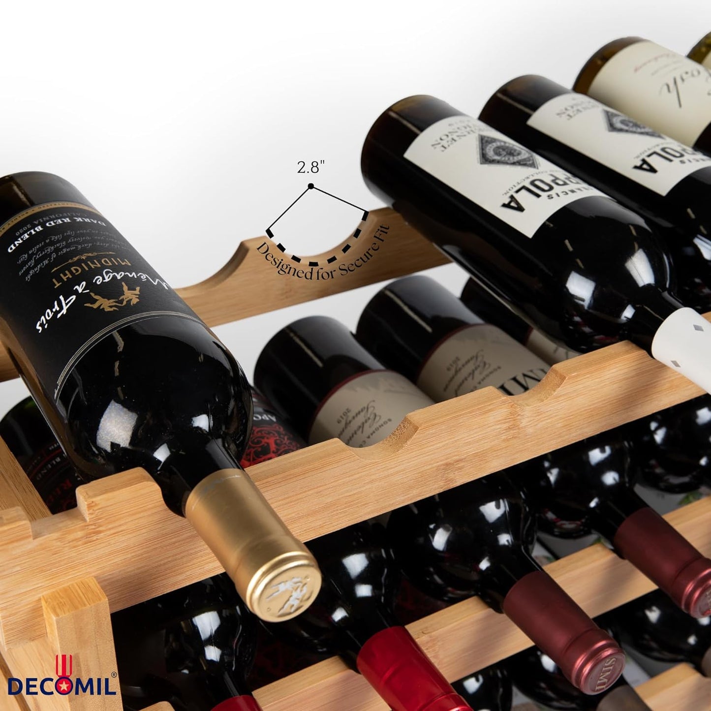 DECOMIL - 36 Bottle Large Wine Rack, Stackable & Modular Wine Storage Rack, Solid Bamboo Wine Holder Display Shelves, Wobble-Free (Four-Tier, 36 Bottle Capacity)