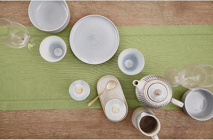 Solino Home Linen Moss Green Hemstitch Table Runner 36 Inches - 100% Pure Linen Small Table Runner 14 x 36 Inch Ideal for Dresser and Coffee Tables - Classic Hemstitch - Winter