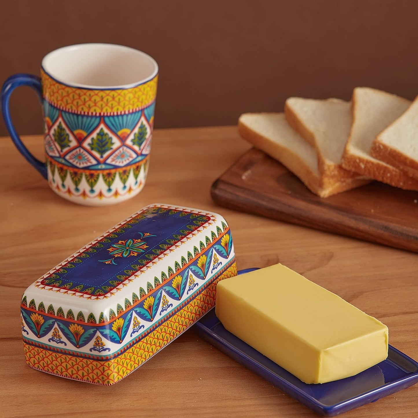 Bico Havana Ceramic Butter Dish with Lid, Wide Butter Keeper for Counter, Kitchen Countertop, Microwave and Dishwasher Safe
