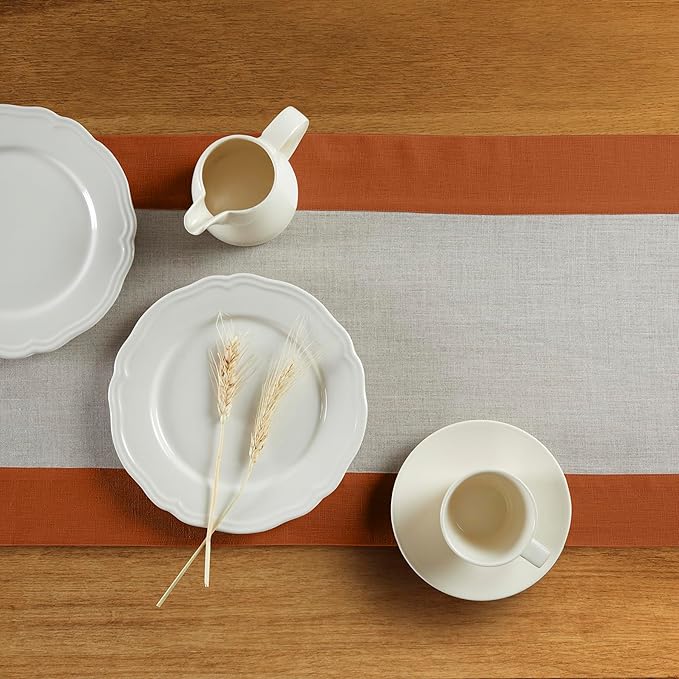 Solino Home Linen Table Runner 72 Inches Long - Cinnamon and Natural 100% Pure Linen 14 x 72 Inch Table Runner for Dining, Dresser, New Year - Contempo