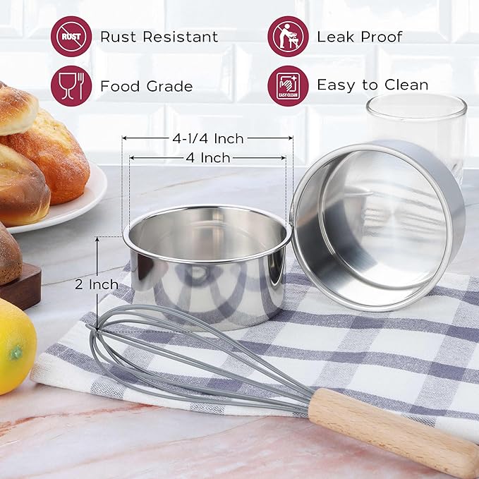 Onader 4 Inch Cake Pans Sets of 8 for Baking, Stainless Steel Mini Round Smash Cake Bake Pan, Small Size & Non Toxic for Birthday Wedding