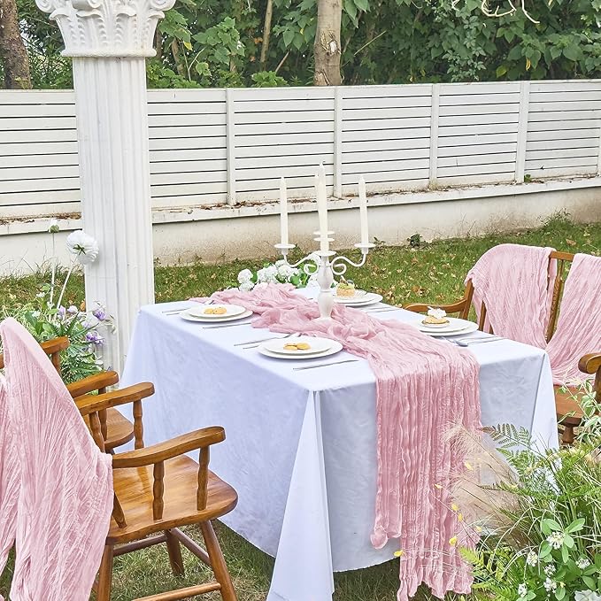 IVAPUPU 2 Pcs Cheesecloth Table Runner - 10ft Pink Boho Gauze Cheese Cloth Table Runners for Baby Shower Decoration Wedding Party Summer Garden Christmas Thanksgiving Decor