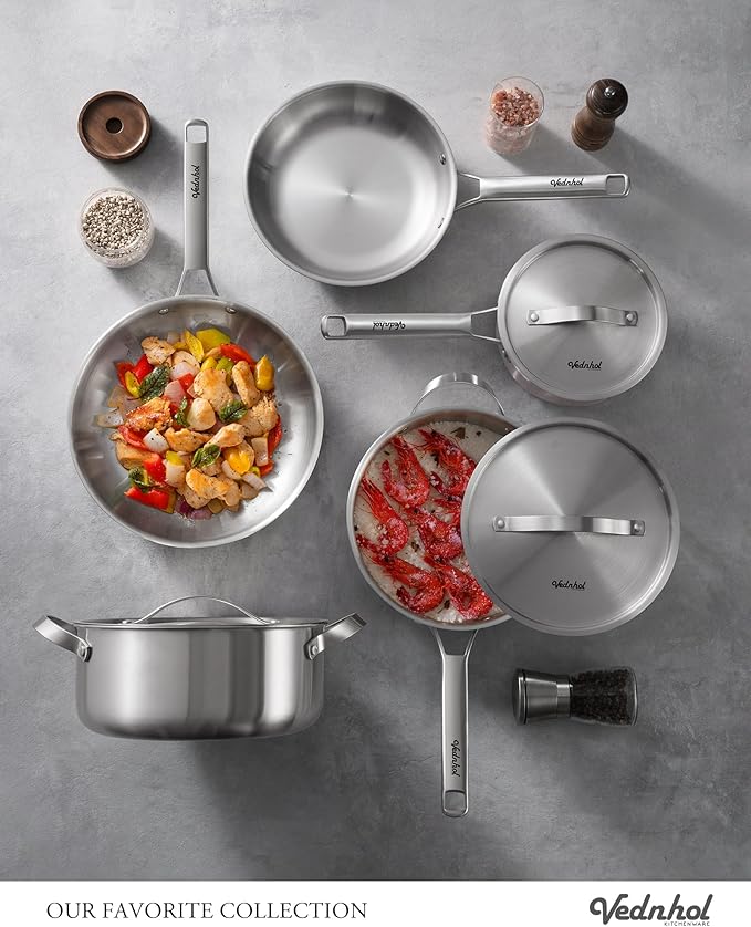 Stainless Steel Cookware Set, 8 Pcs Tir-Ply Pots and Pans Set, PFOA&PTFE Free, Dishwasher&Oven Safe, Kitchen Induction Compatible, ollas de acero inoxidable para cocinar