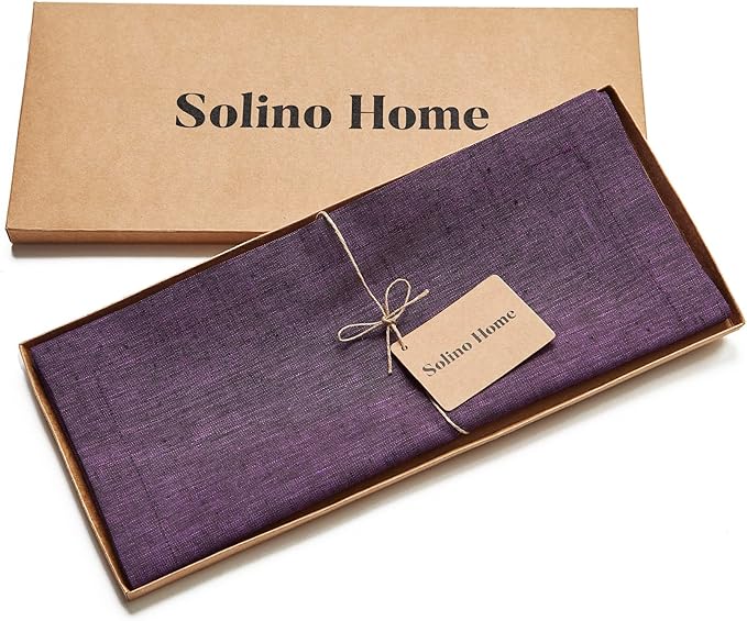 Solino Home Linen Small Table Runner 60 Inches - Athena, 100% Pure Linen Grape Table Runner 14 x 60 Inch Ideal for Dresser and Coffee Tables - Winter, Holiday, Christmas